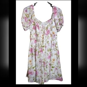 Blu Pepper Floral Puff Sleeve Babydoll Mini Dress Size Medium